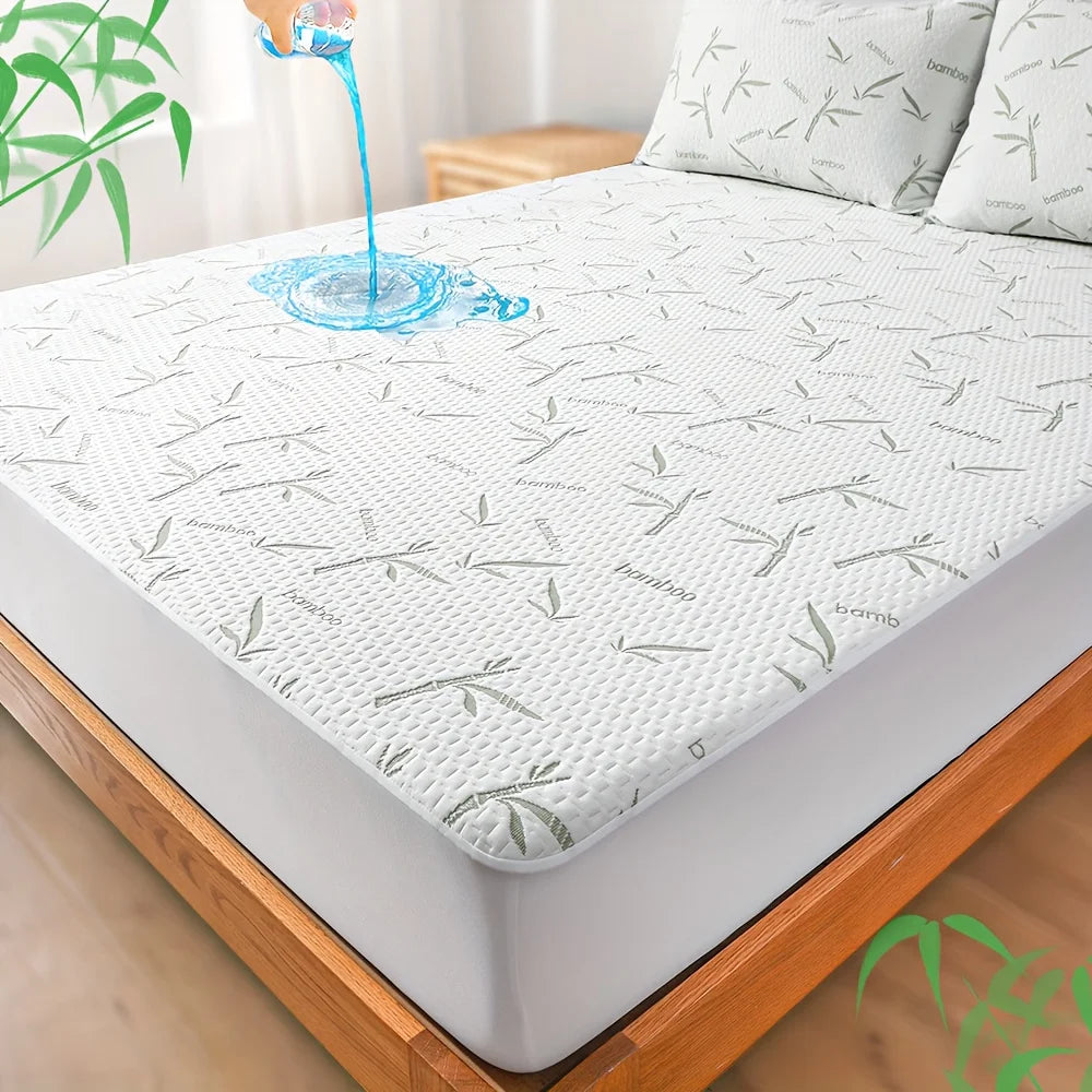 1p Cooling Bamboo Fiber Fitted Sheet, Breathable Mattress Protector Cover with Deep Pocket for Summer Quick Pick Grocers